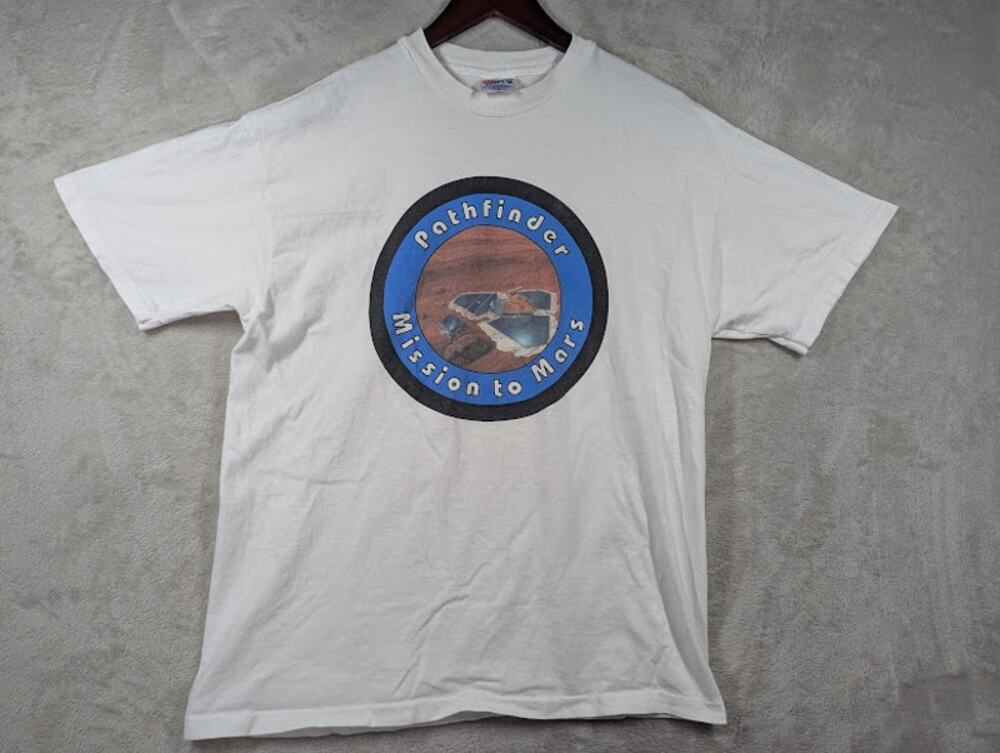 Vintage 90s NASA Pathfinder Mission to Mars Rover White Shirt Hanes Size Large